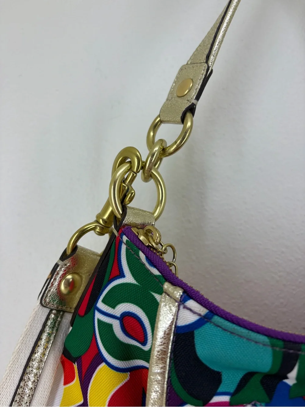 Coach Multicolor Circle-Print Shoulder Bag with Gold Hardware